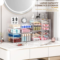 caktraie organizer on vanity with makeup inside for quick-access benefit