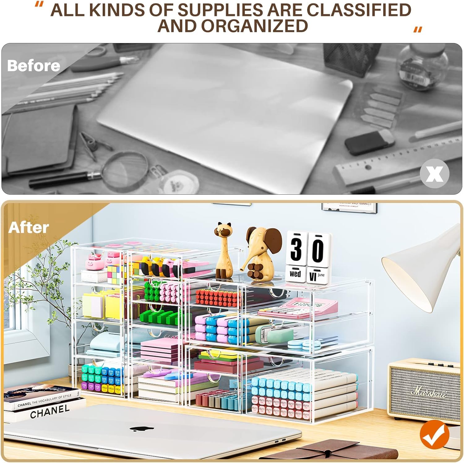 caktraie organizer next to hand to show scale and compact countertop benefit