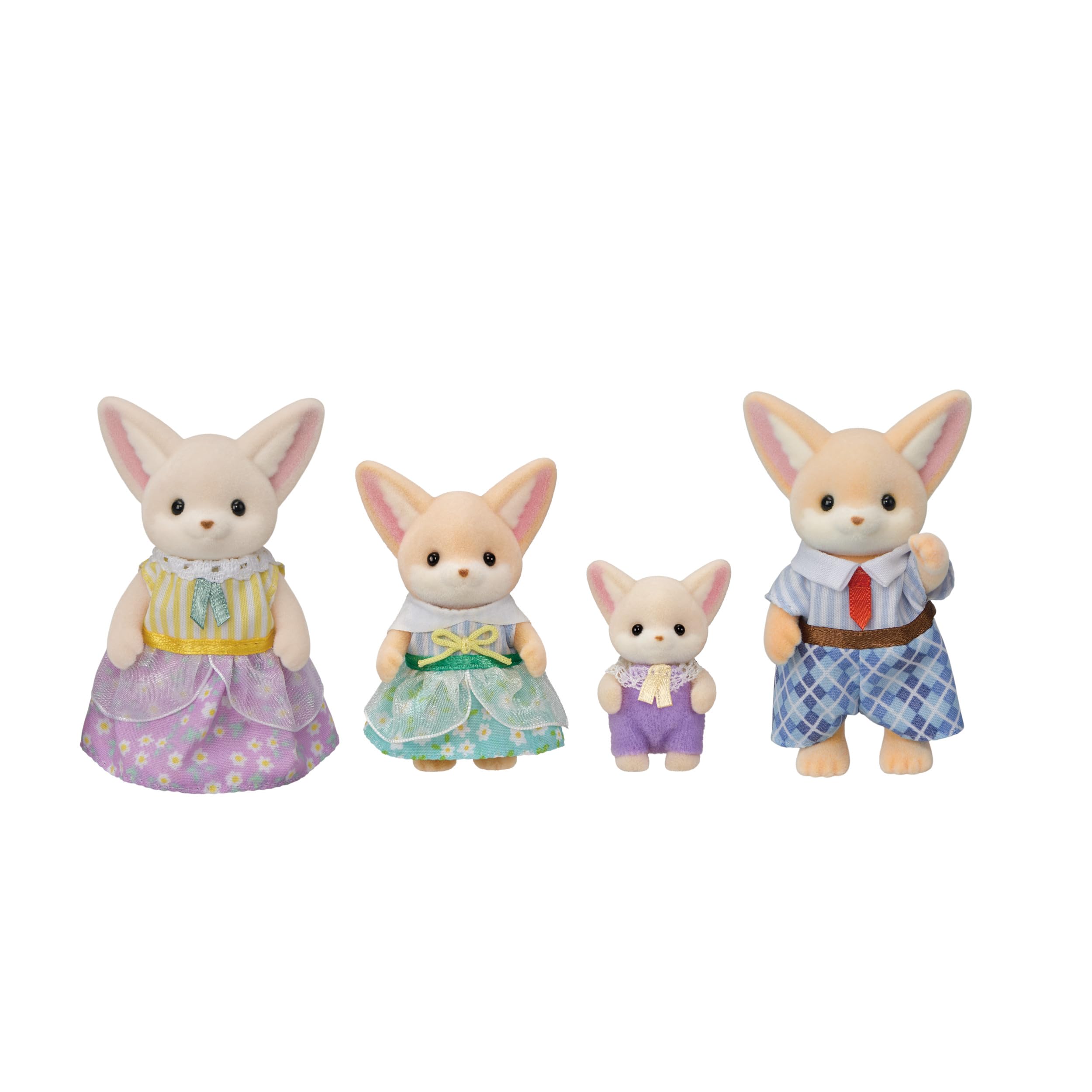 Calico Critters Fennec Fox family front view showing all four figures and display benefit