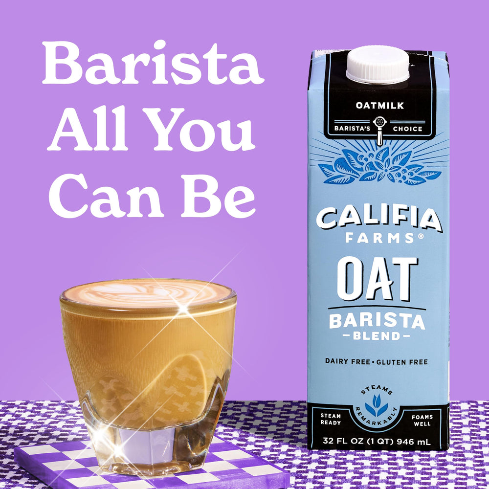Califia Farms creamy microfoam close-up illustrating stable froth for latte art
