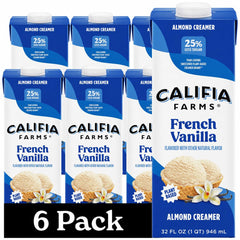 Califia Farms front packaging showing bottle and French Vanilla flavor benefits