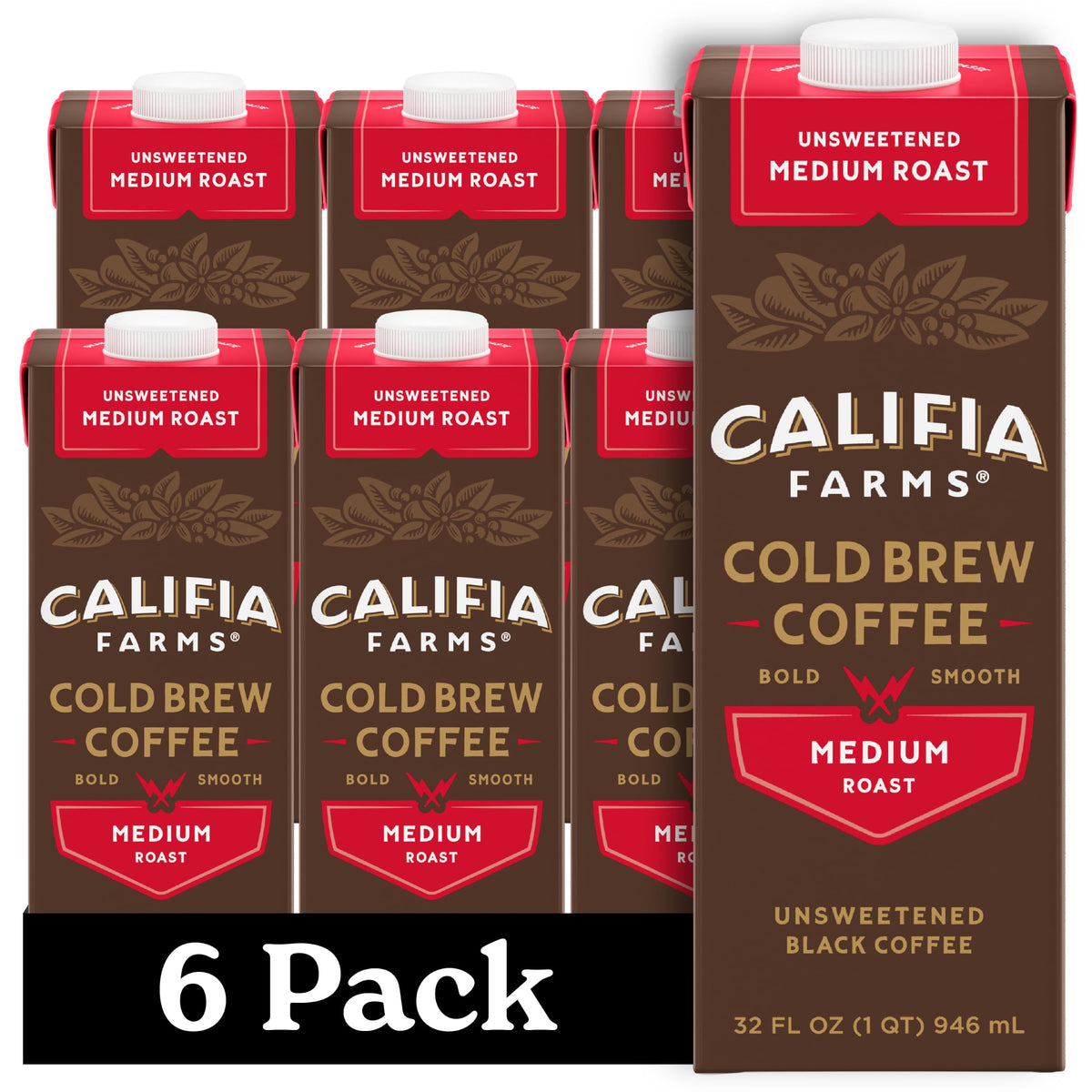Califia Farms front packaging showing unsweetened cold brew benefit