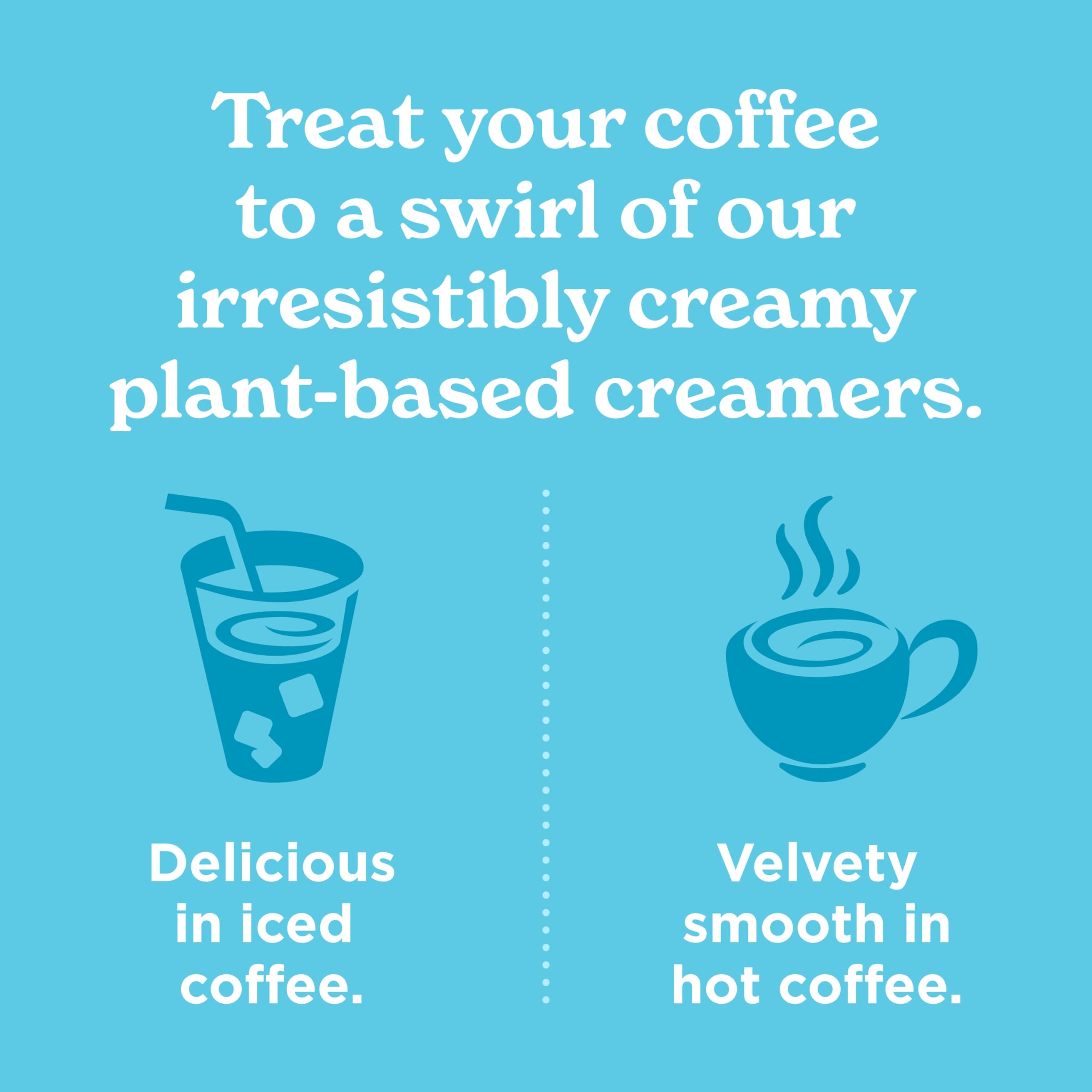 Califia Farms bottle beside mug indicating 32 oz size and portioning benefit