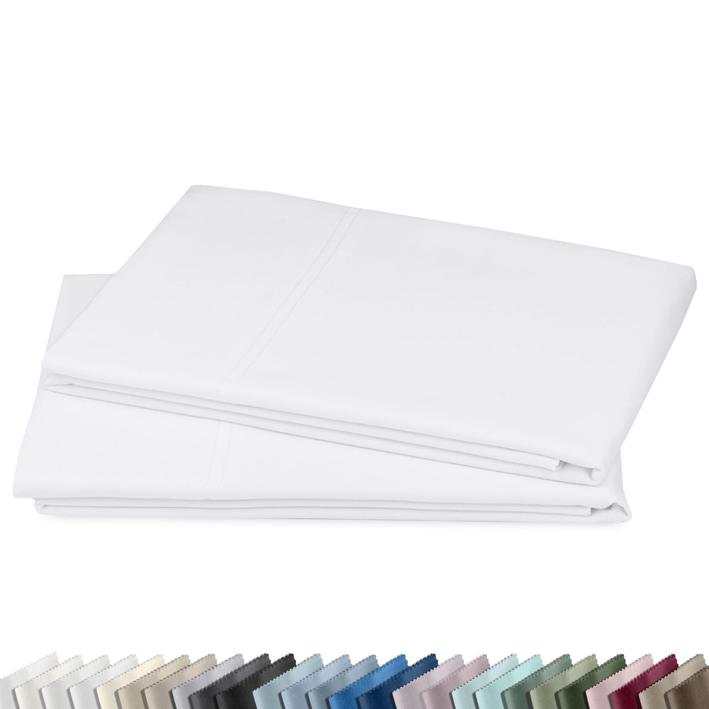 California Design Den front-facing pillowcases showing crisp bright-white finish and hotel look