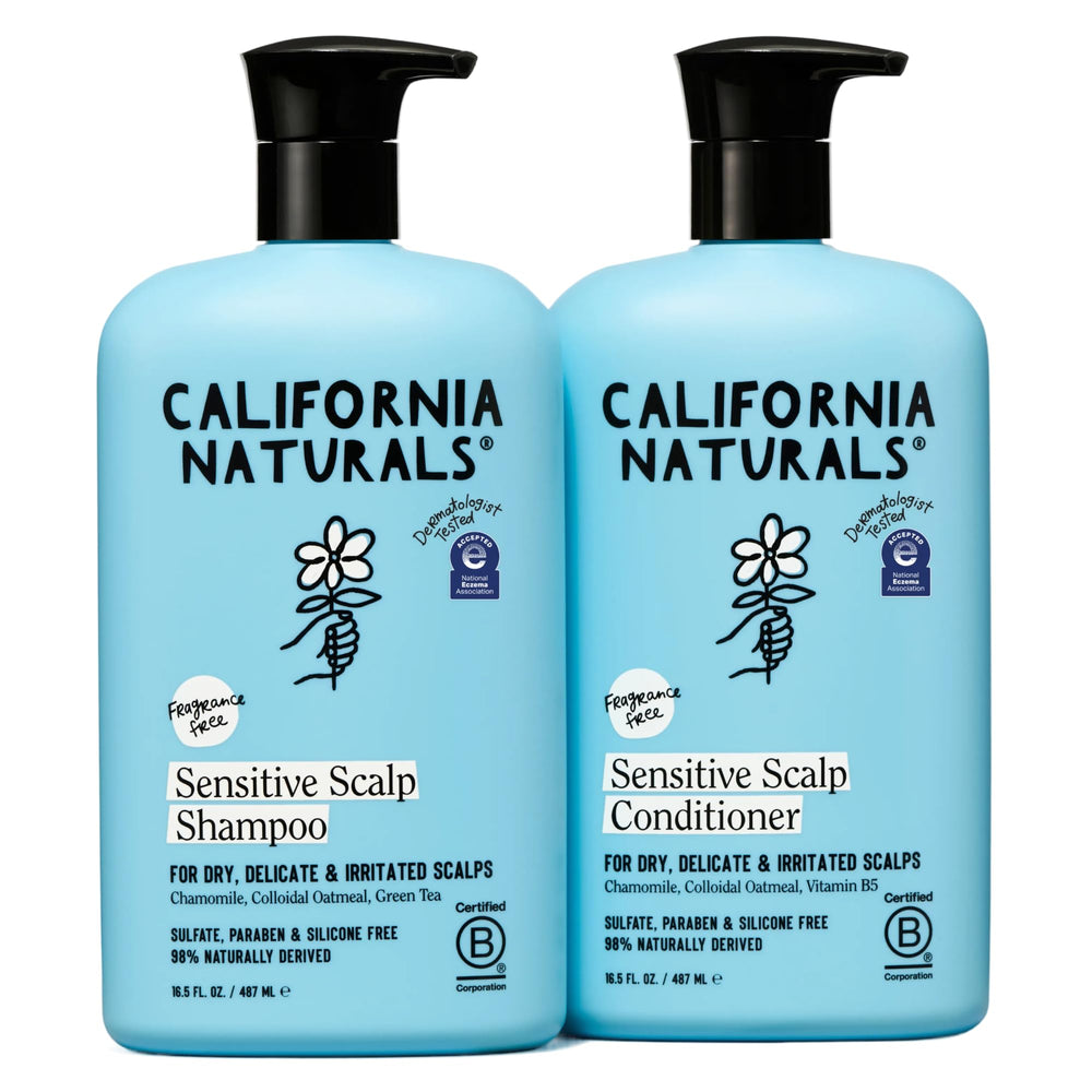 California Naturals front packaging showing the unscented scalp care set benefits