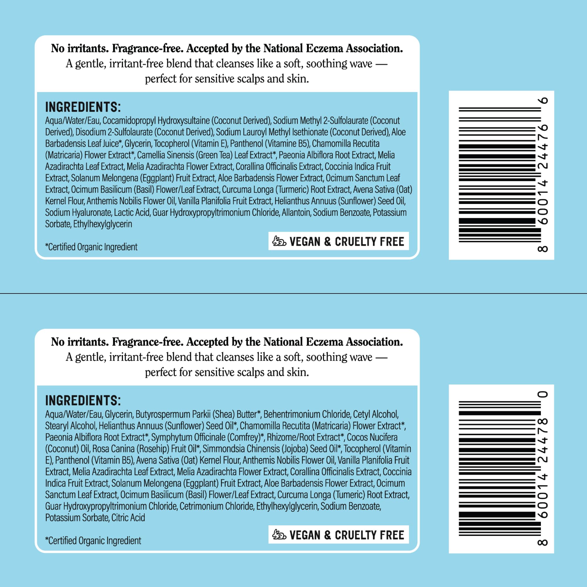 California Naturals readable ingredients label emphasizing clean, nonirritating formula