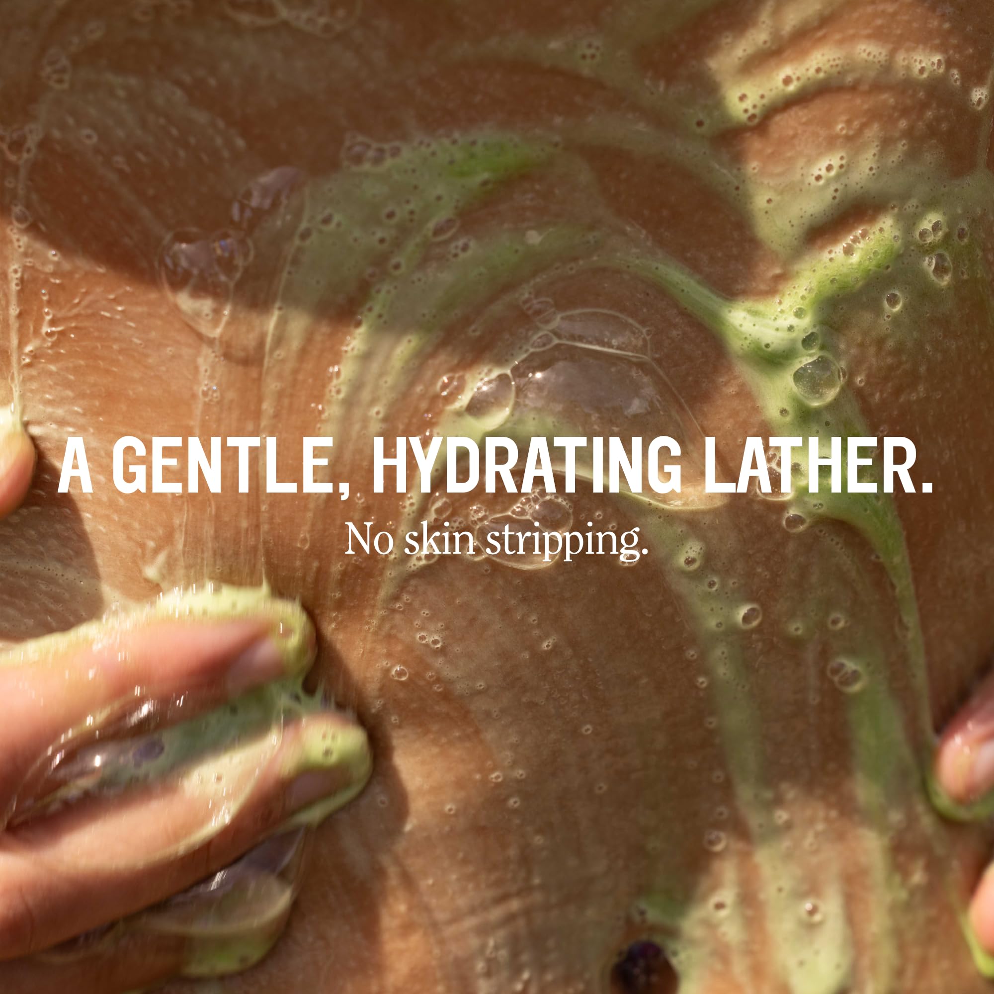 California Naturals lather on palm demonstrating gentle foam and skin nourishment