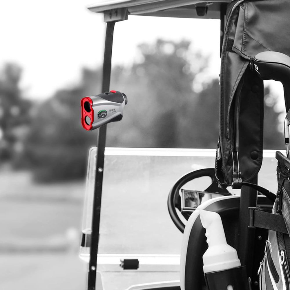 Callaway 300 Pro attached to golf cart with Magnahold for access