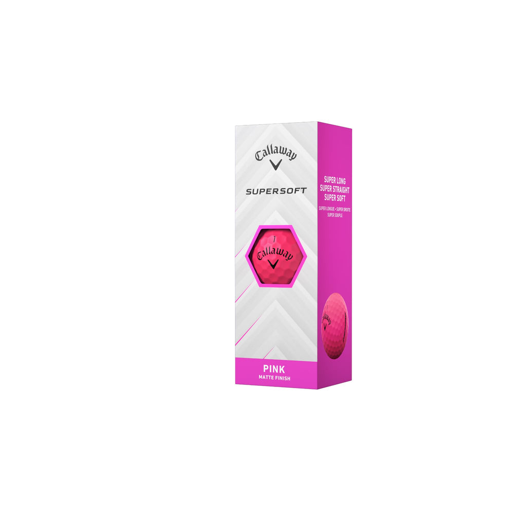 Callaway Supersoft pink ball on fairway during shot showing visibility and playability benefits