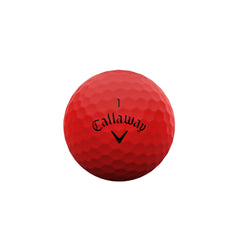 Callaway Supersoft red close-up of cover texture highlighting soft feel and improved greenside control