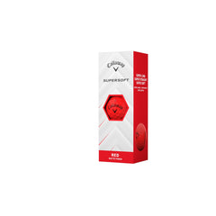 Callaway Supersoft red size comparison and label view showing pack contents and durable hybrid cover benefits