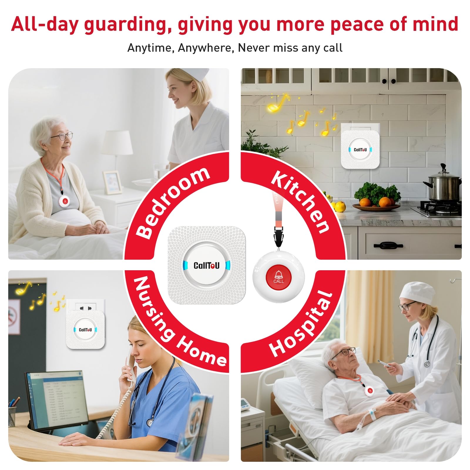 CallToU call button mounted in bathroom showing safe waterproof protection