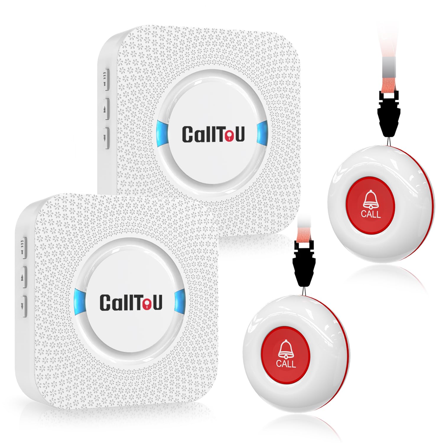 CallToU front view showing receiver and two call buttons for reliable alerts