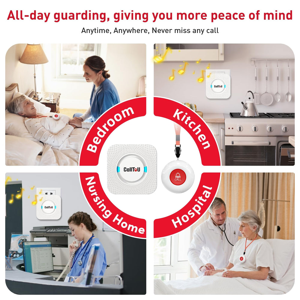 CallToU receiver plugged into outlet in living room for constant monitoring