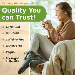 CALMING BLENDS close-up of loose leaf texture and natural herbs benefits