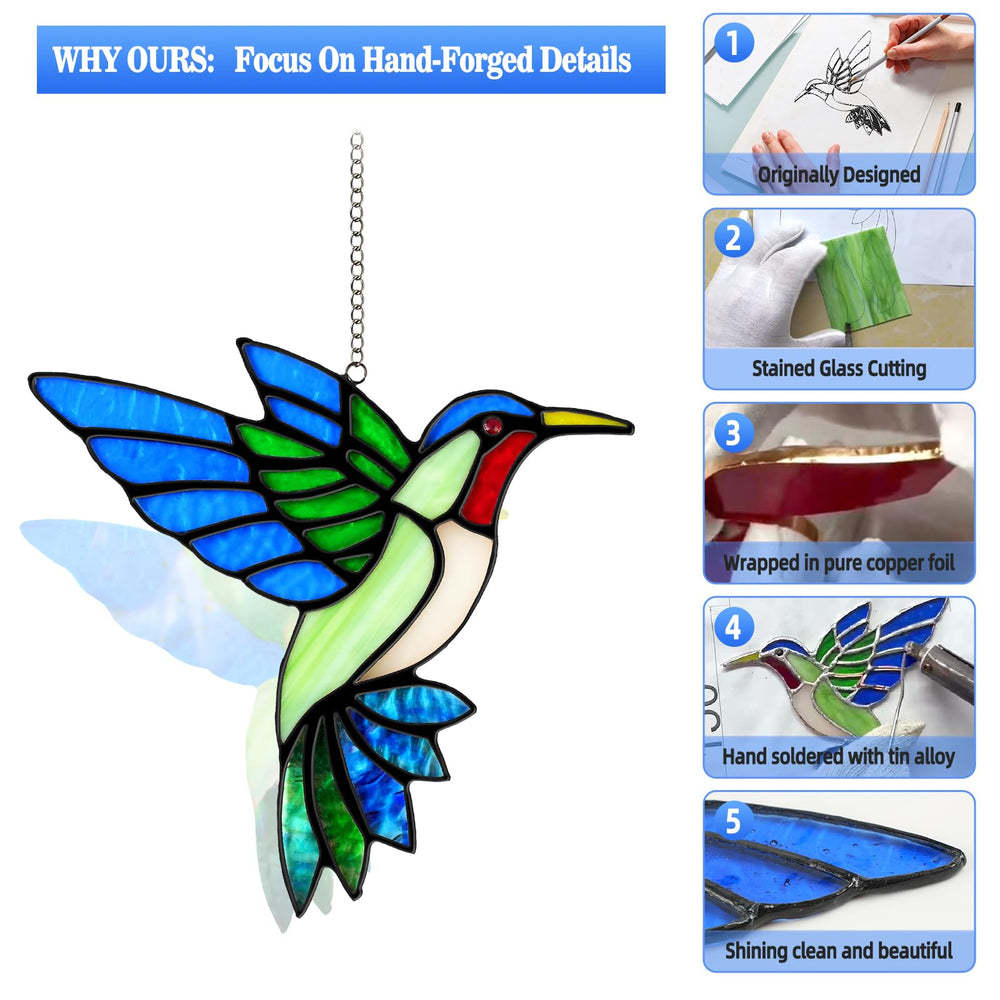 Calmpathz hummingbirds in sunlit window casting colorful prisms