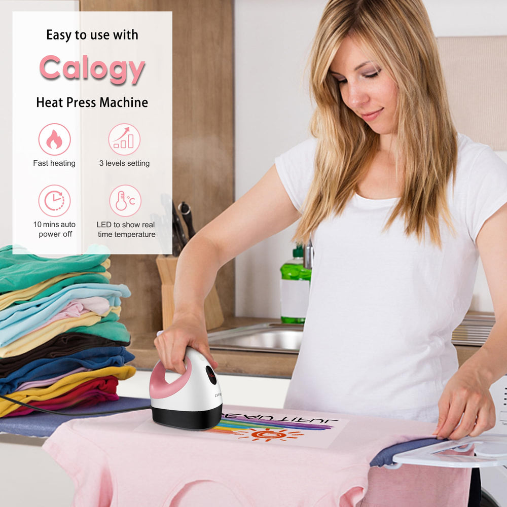 Calogy mini heat press on insulated safety base with US plug for protected storage