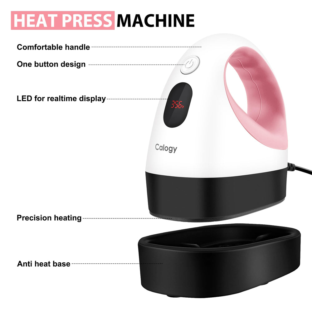 Calogy mini heat press next to a smartphone to show scale and workspace fit