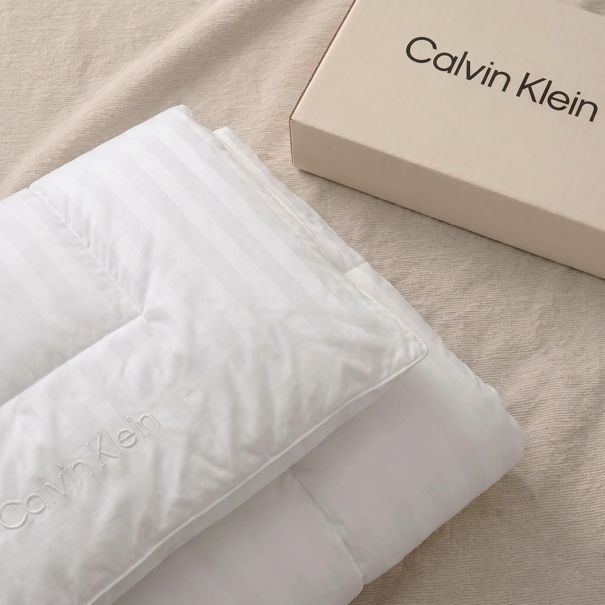 Calvin Klein label and care tag showing washing instructions and easy-care benefit