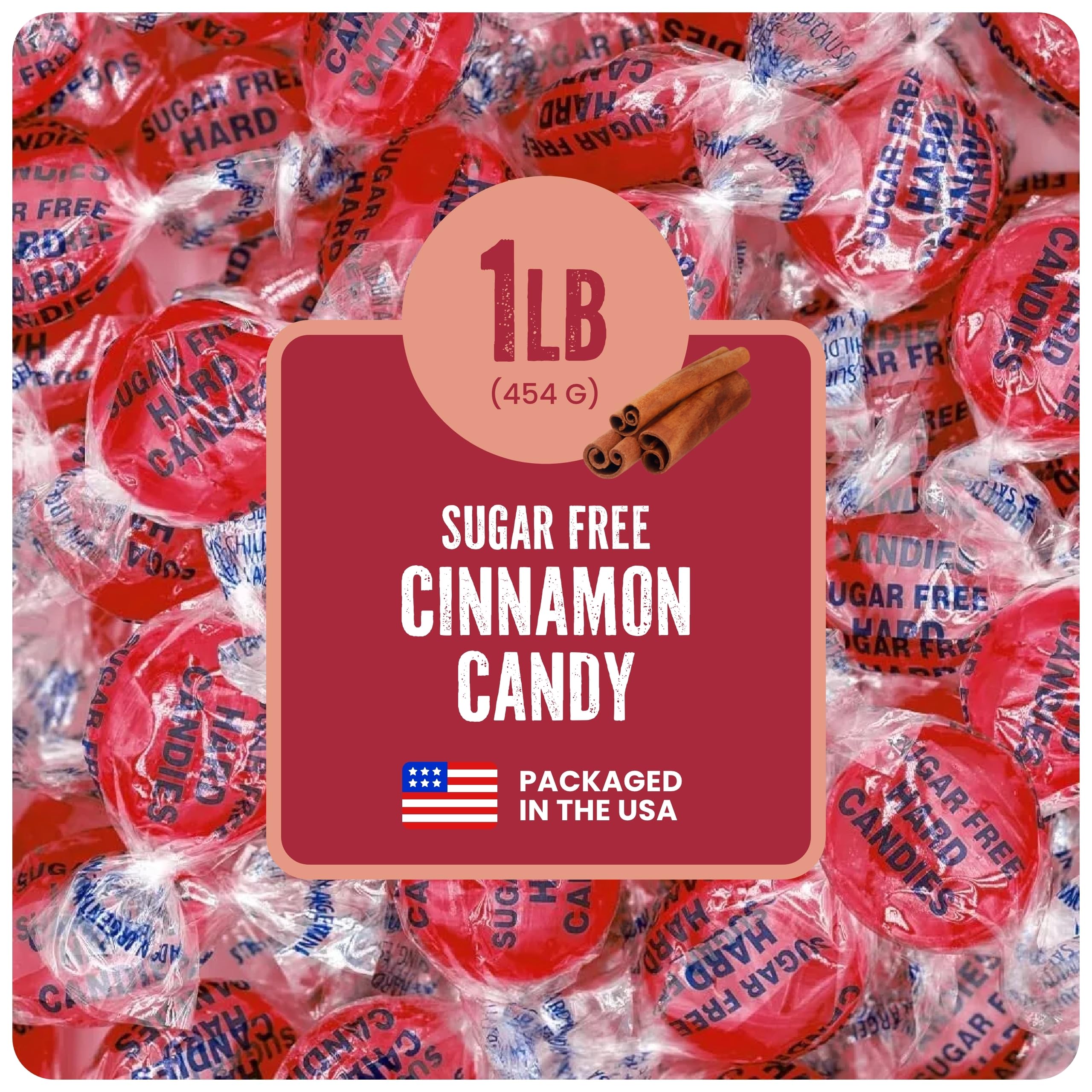 Cambie front bag showing brand and bulk sugar free cinnamon candies benefits convenience