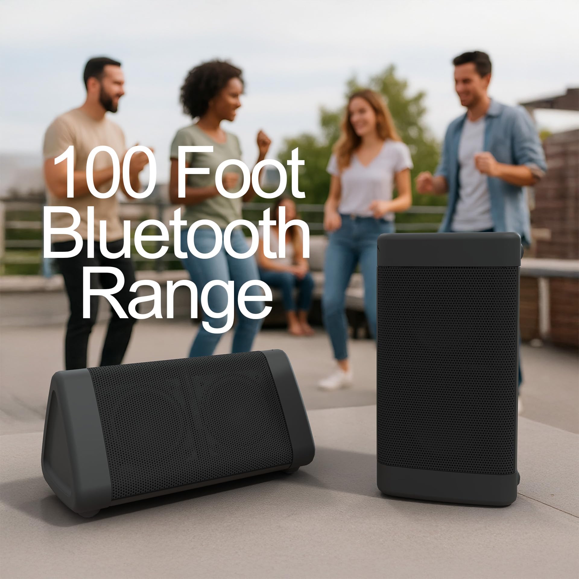 Cambridge Soundworks held in hand to show lightweight 10-ounce portability benefit