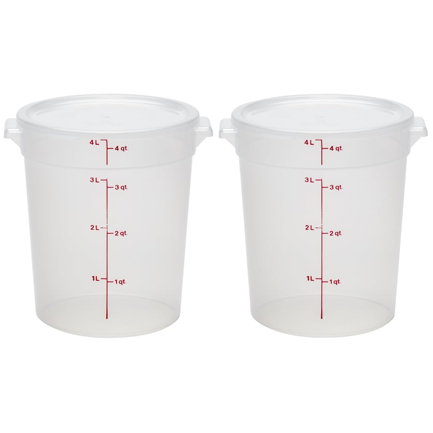 Cambro front view 4qt container with lid showing secure closure and stackable design