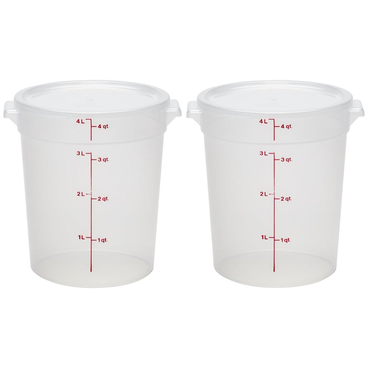 Cambro front view 4qt container with lid showing secure closure and stackable design