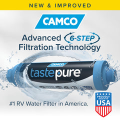 Camco Tastepure close-up of male and female hose connections reducing leaks and saving time