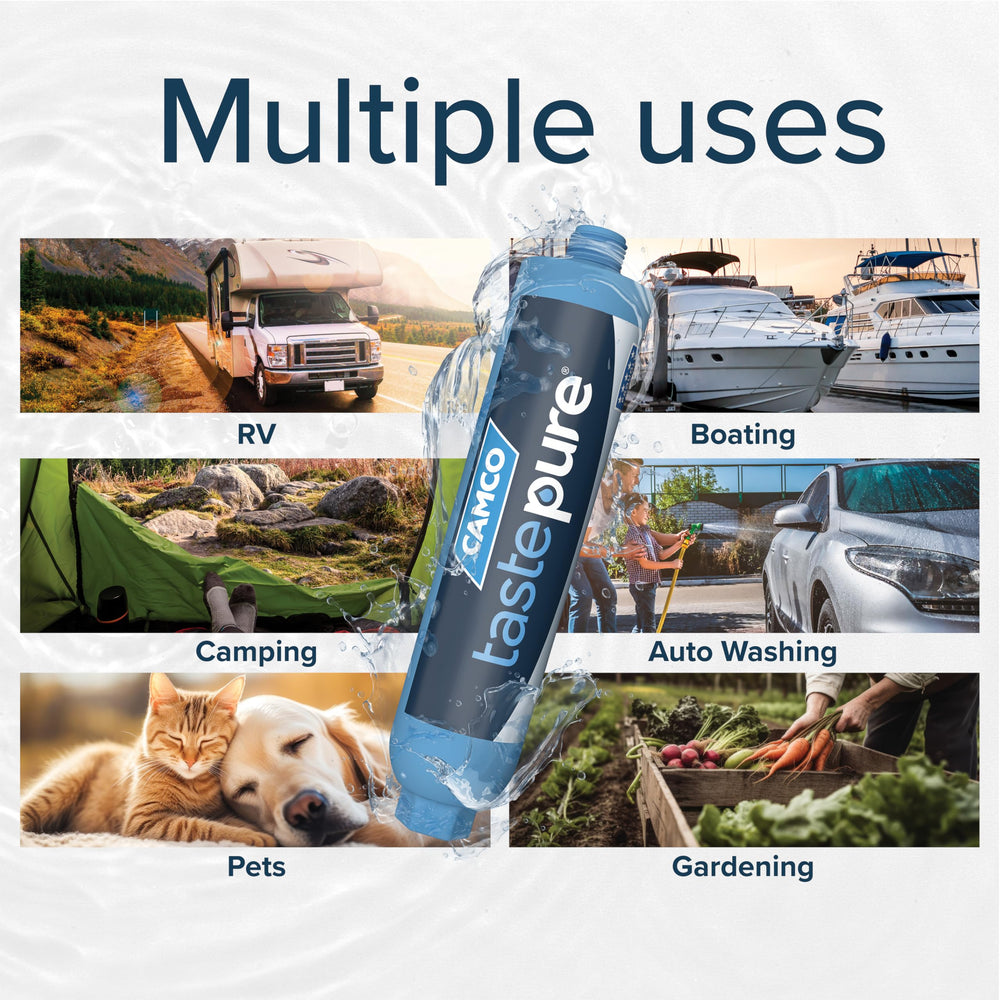 Camco Tastepure packaging and label highlighting Made in USA and certifications