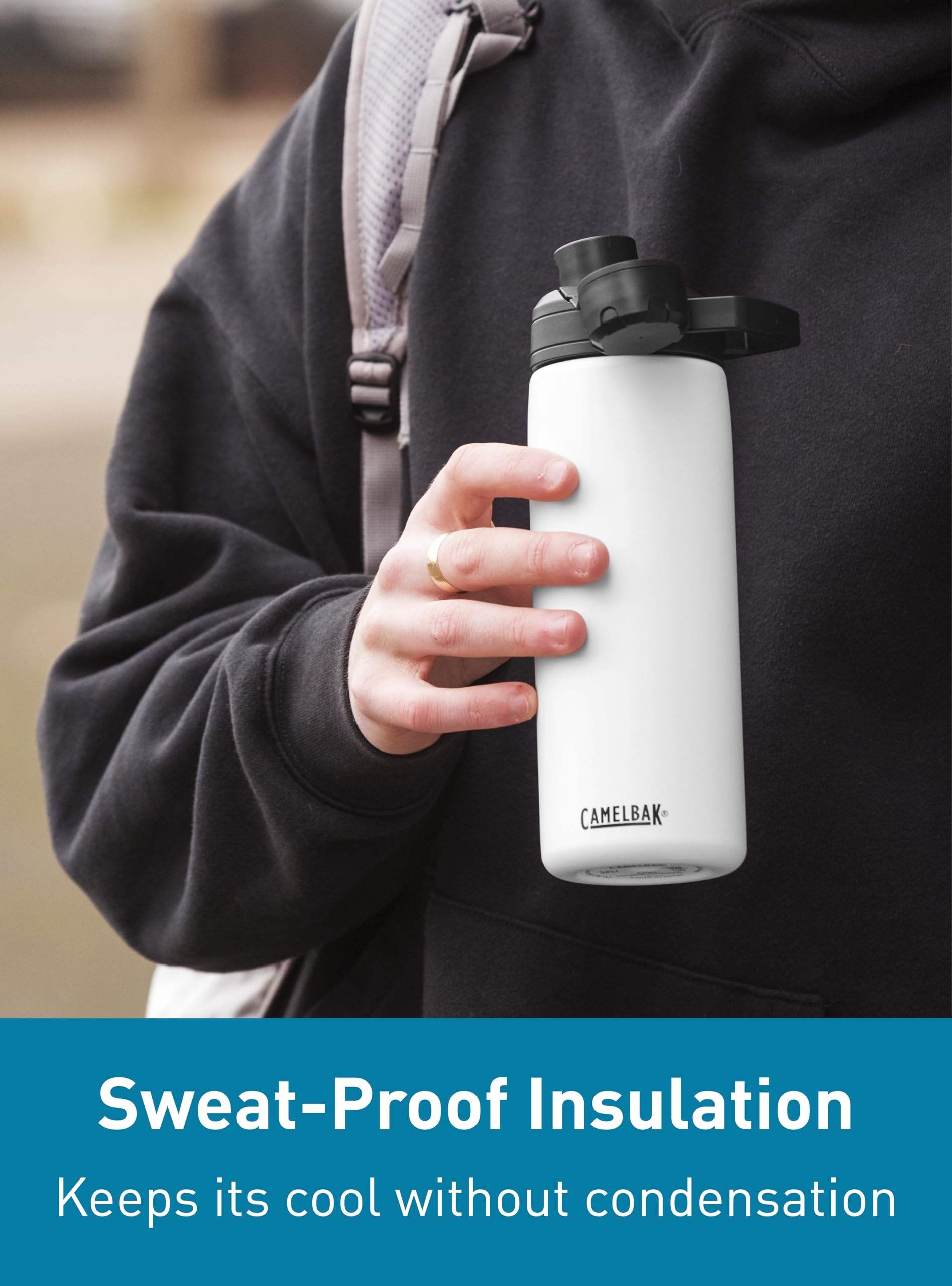 CamelBak Chute Mag in use held by hand demonstrating easy one-handed sip while active