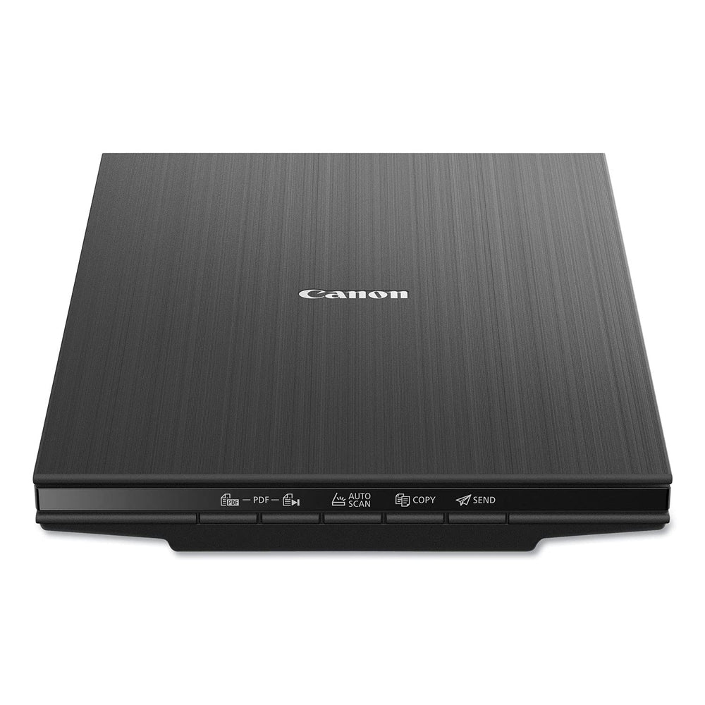 Canon CanoScan LiDE 400 front view showing slim profile and cover, ideal for small desks
