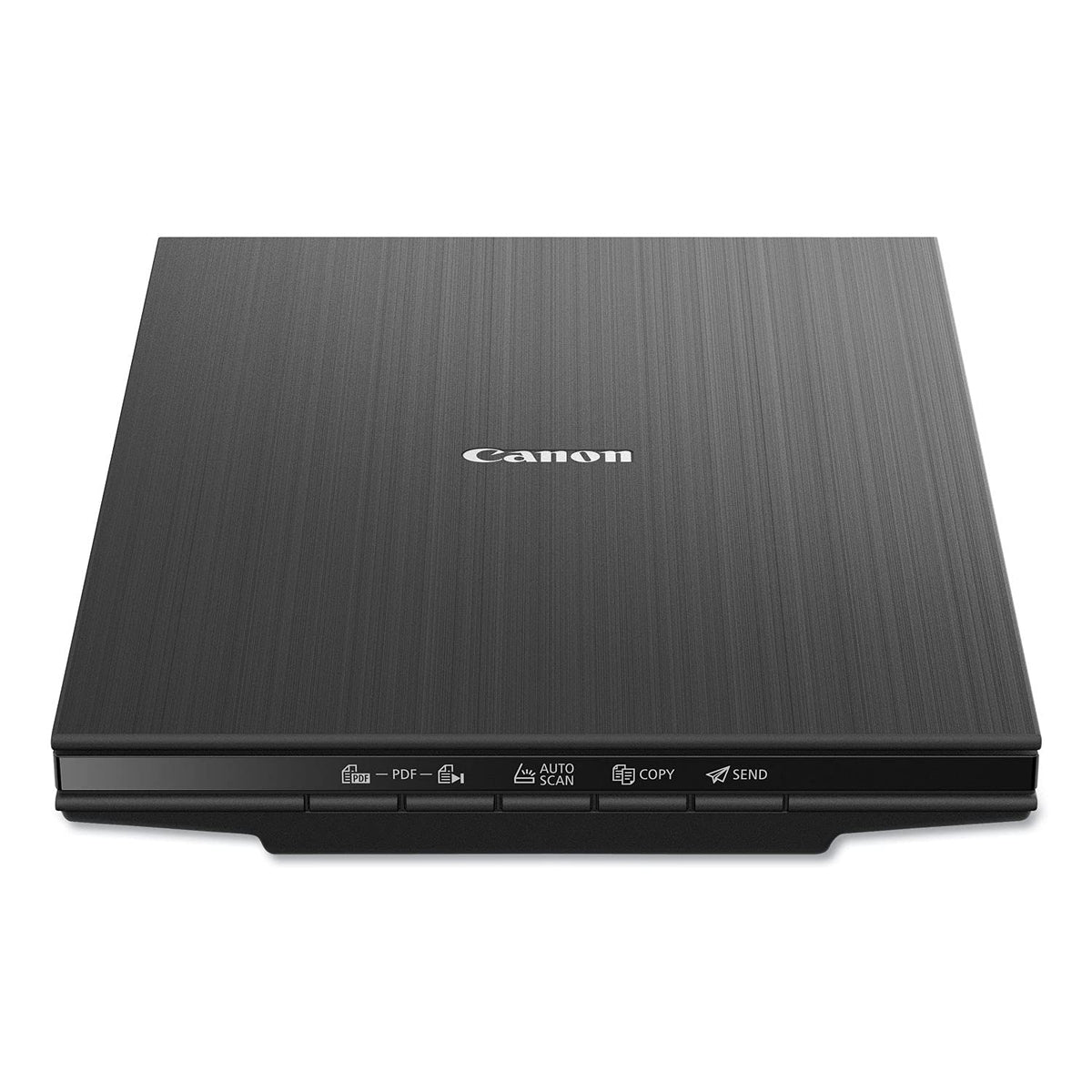 Canon CanoScan LiDE 400 front view showing slim profile and cover, ideal for small desks