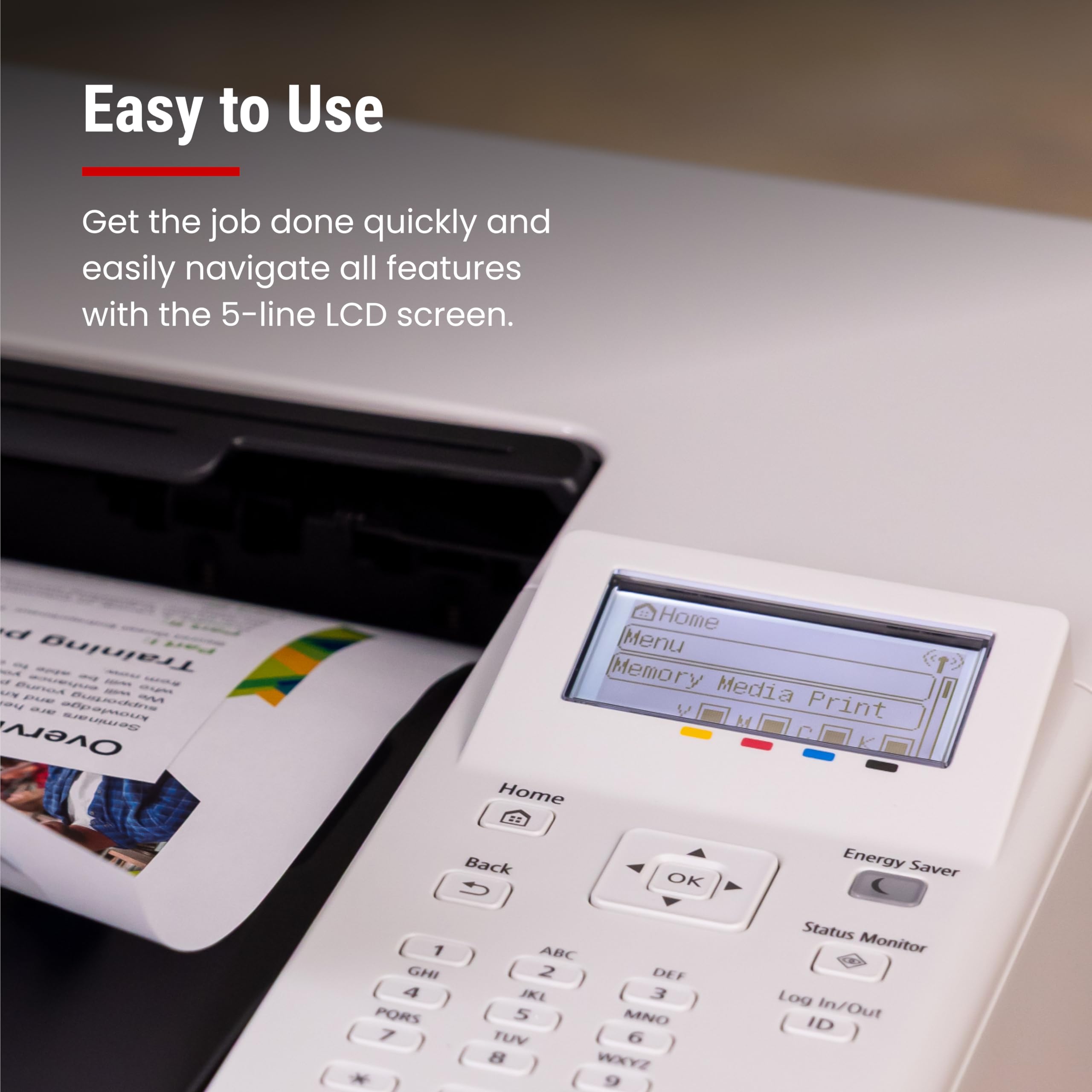 Canon imageCLASS LBP646Cdw paper cassette open highlighting 250-sheet capacity for fewer refills