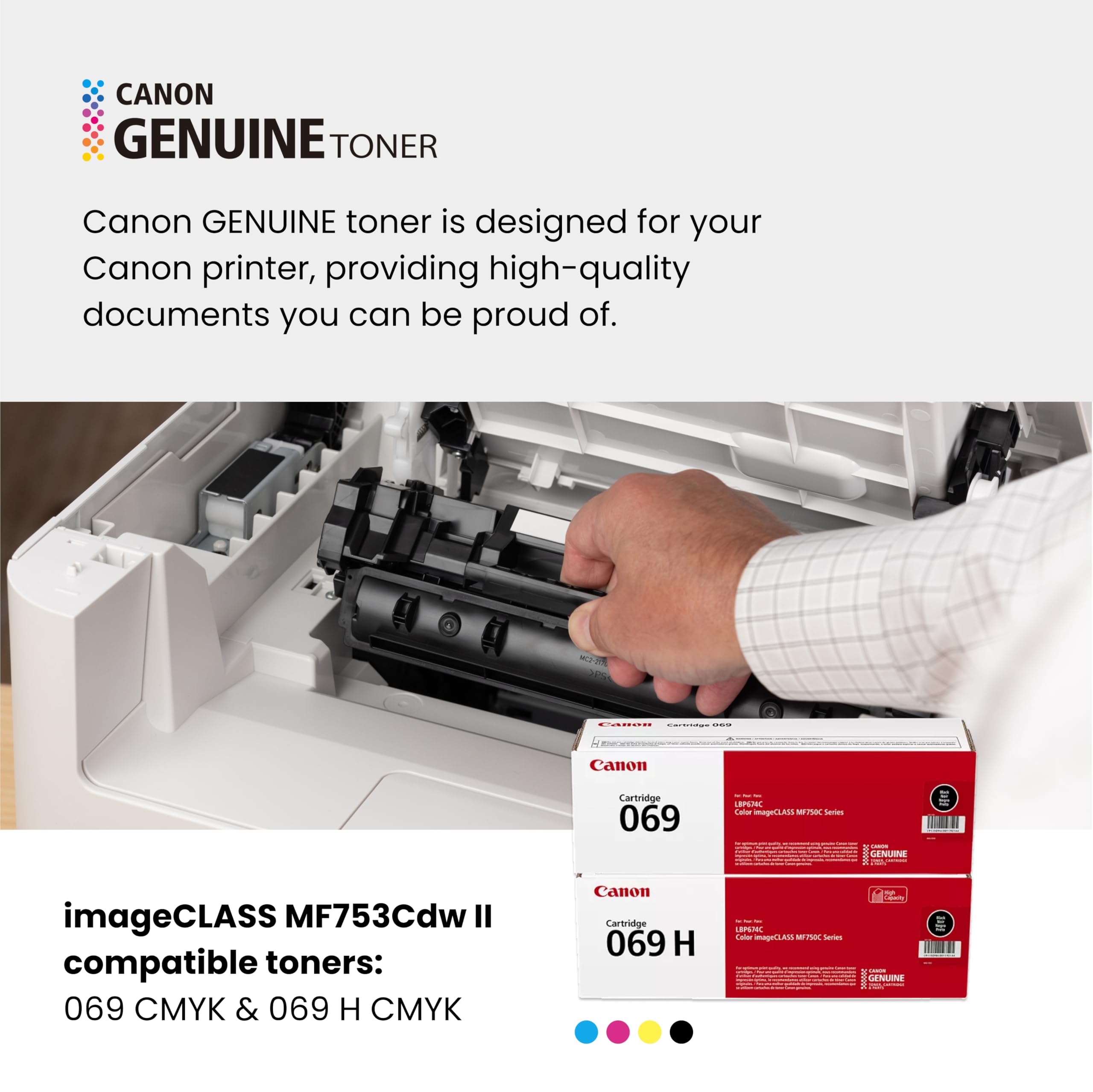 Canon MF753Cdw II printing in action producing sharp color documents
