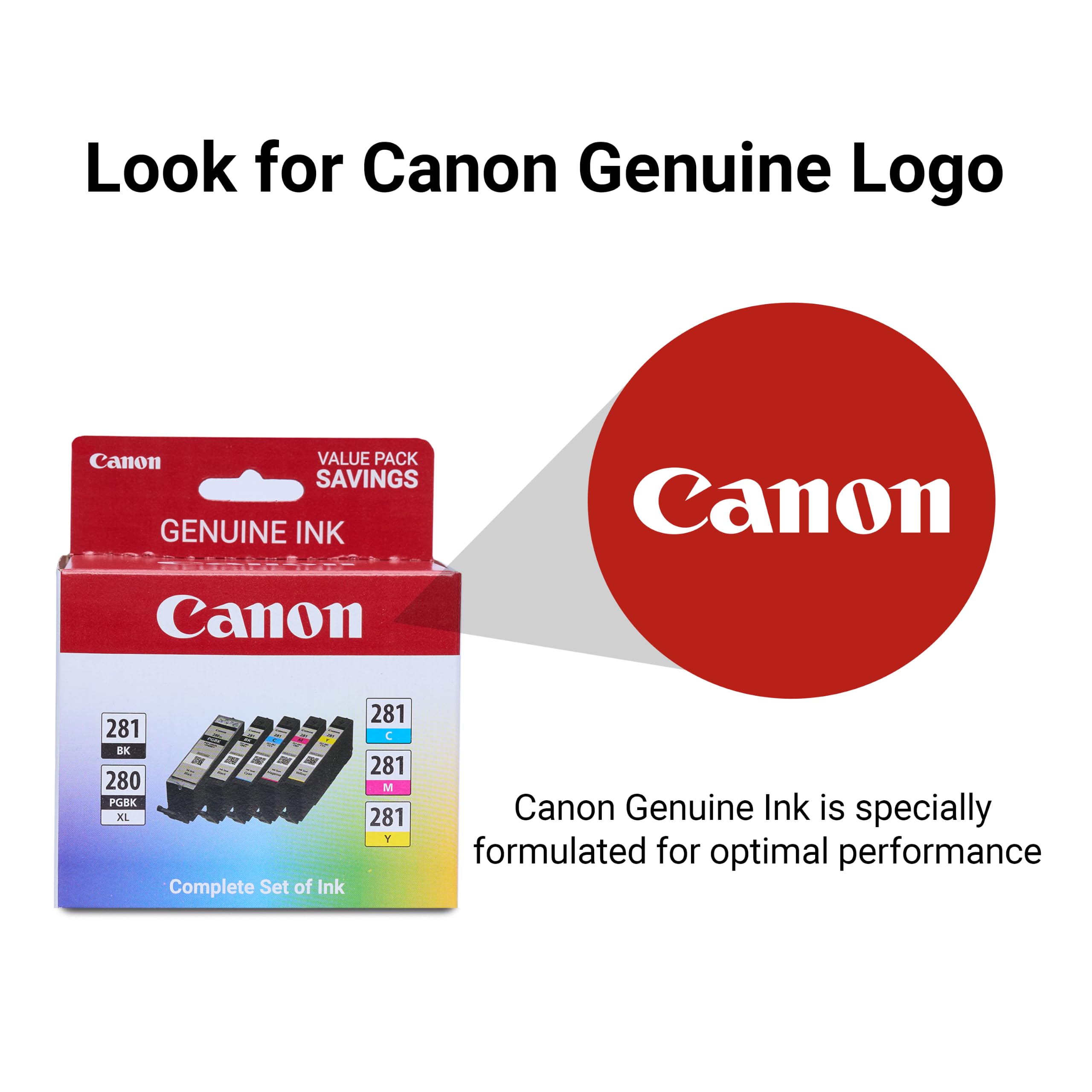 Canon packaging label showing model numbers and compatibility for confident purchase