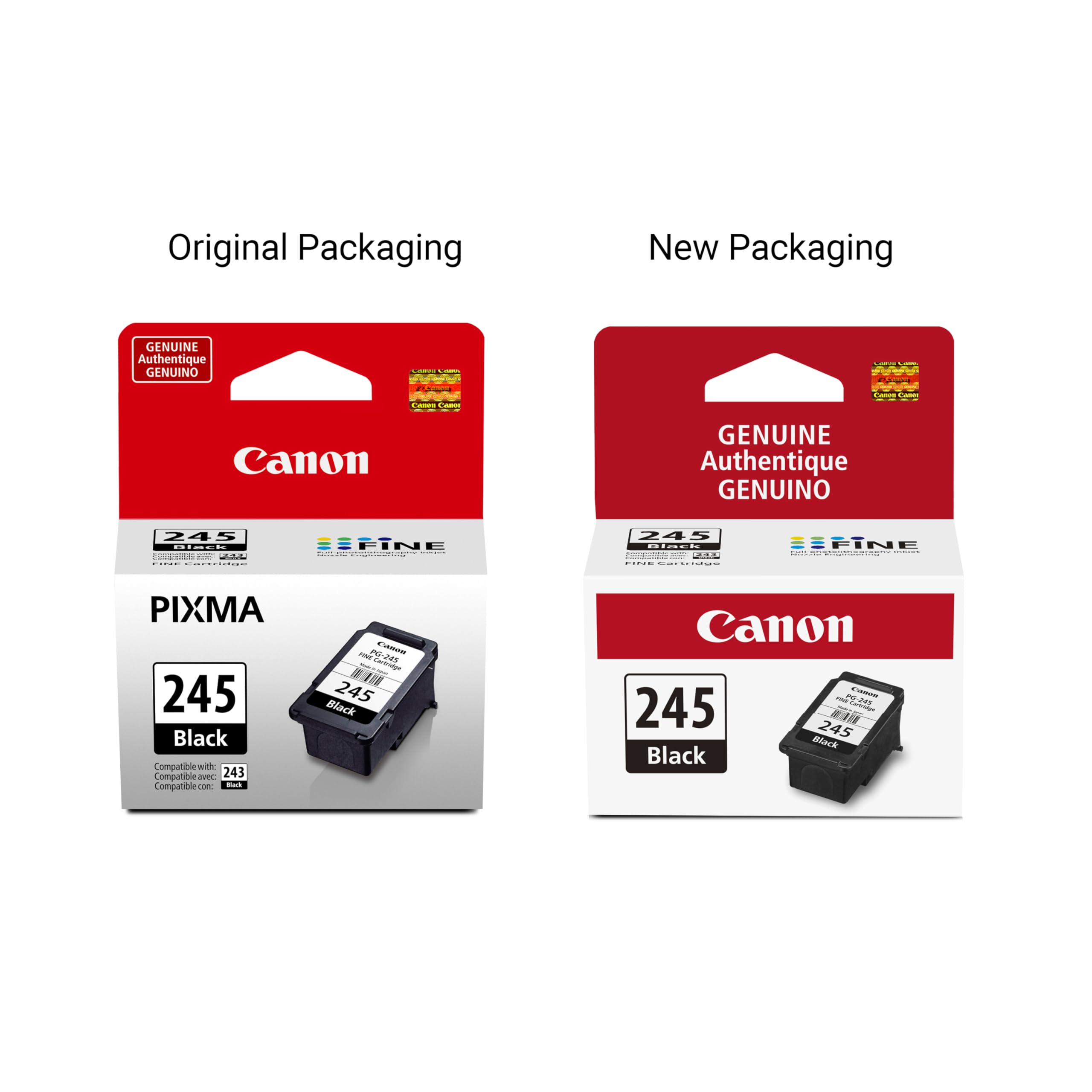 Canon PG-245 beside printed documents showing crisp black text benefit