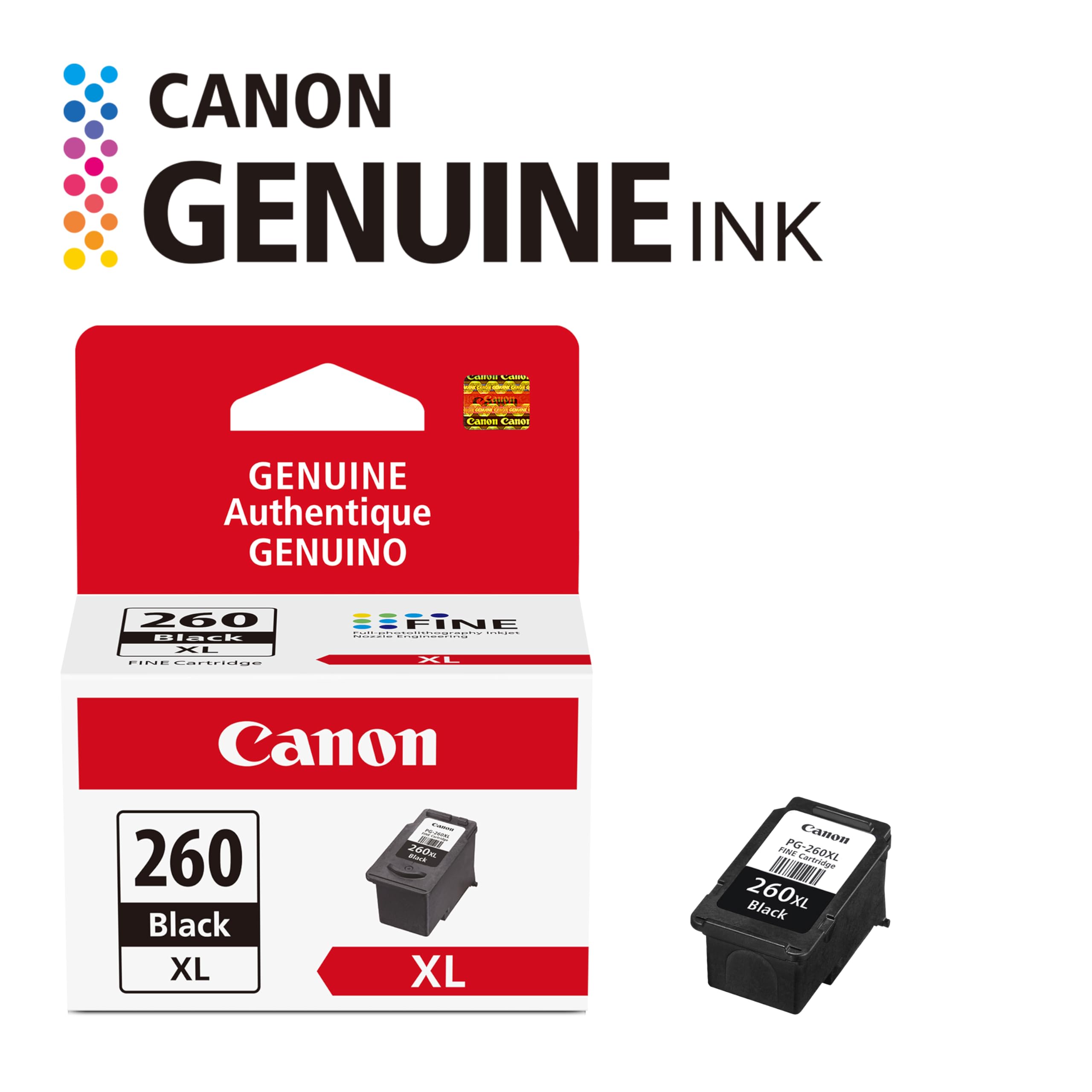 Canon PG-260 XL installed in printer demonstrating easy replacement and fit
