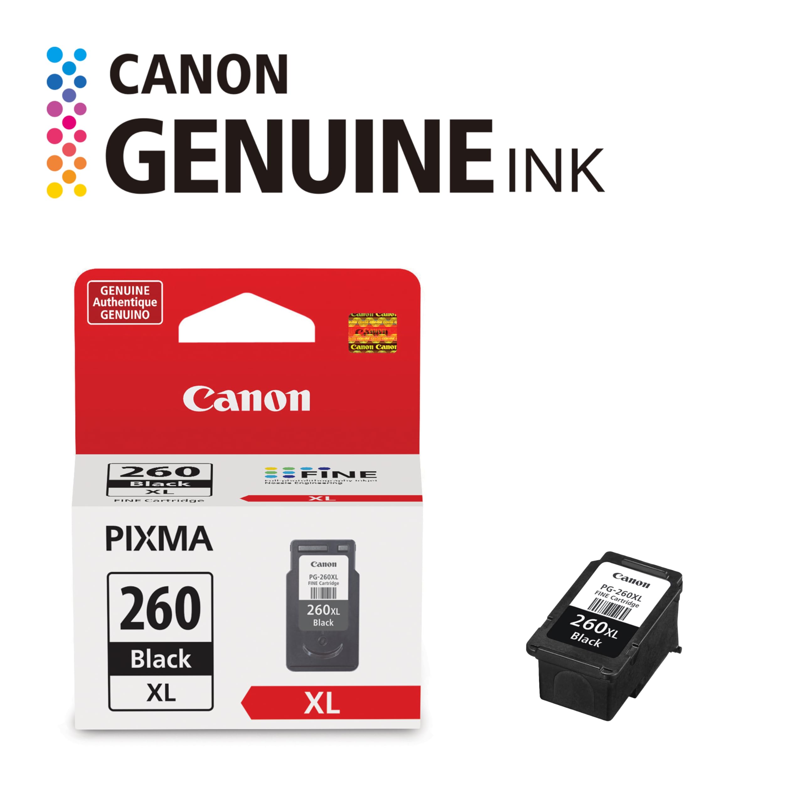 Canon PG-260 XL side label close-up showing model and compatibility for clarity