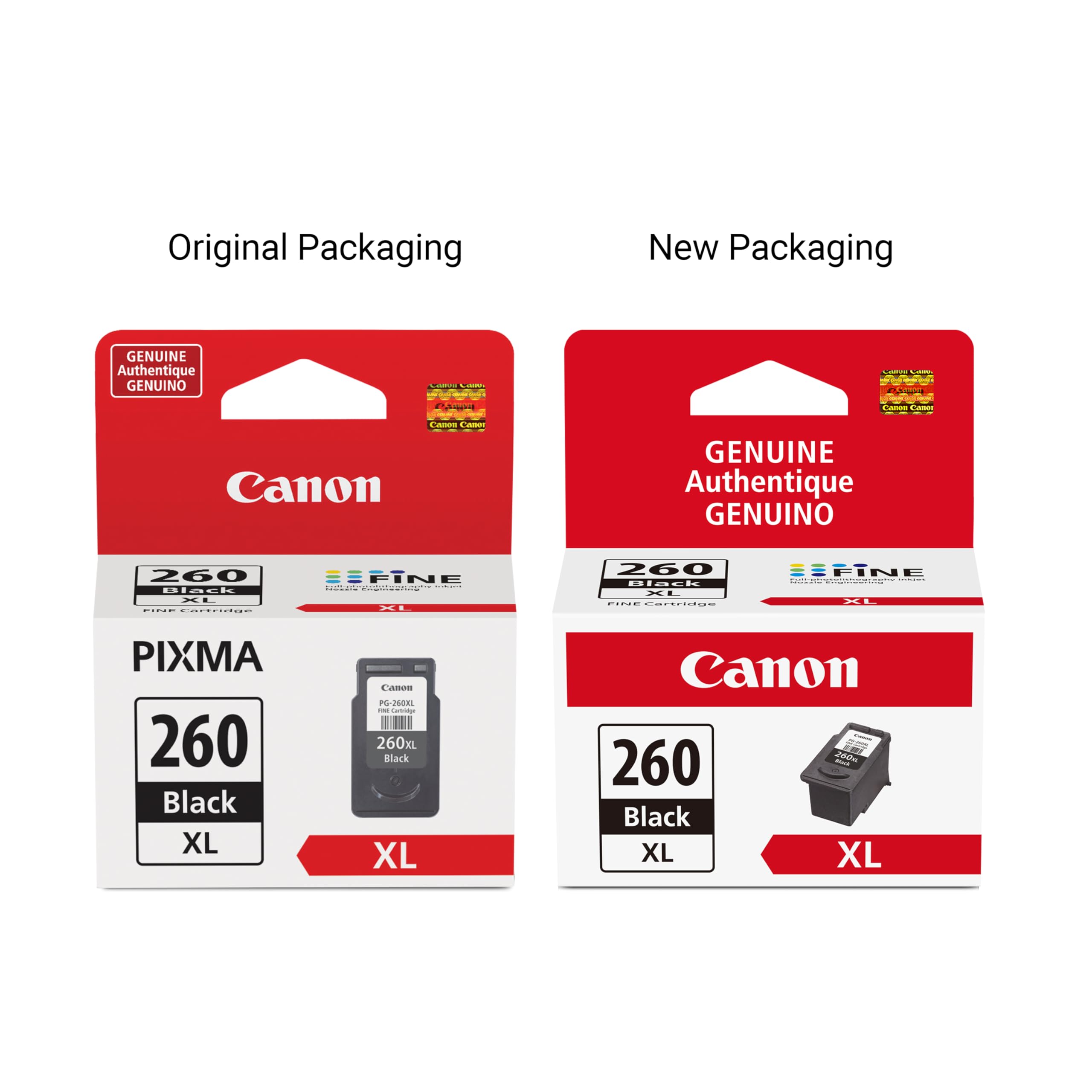 Canon PG-260 XL cartridge beside TS5320 printer showing compatibility and scale