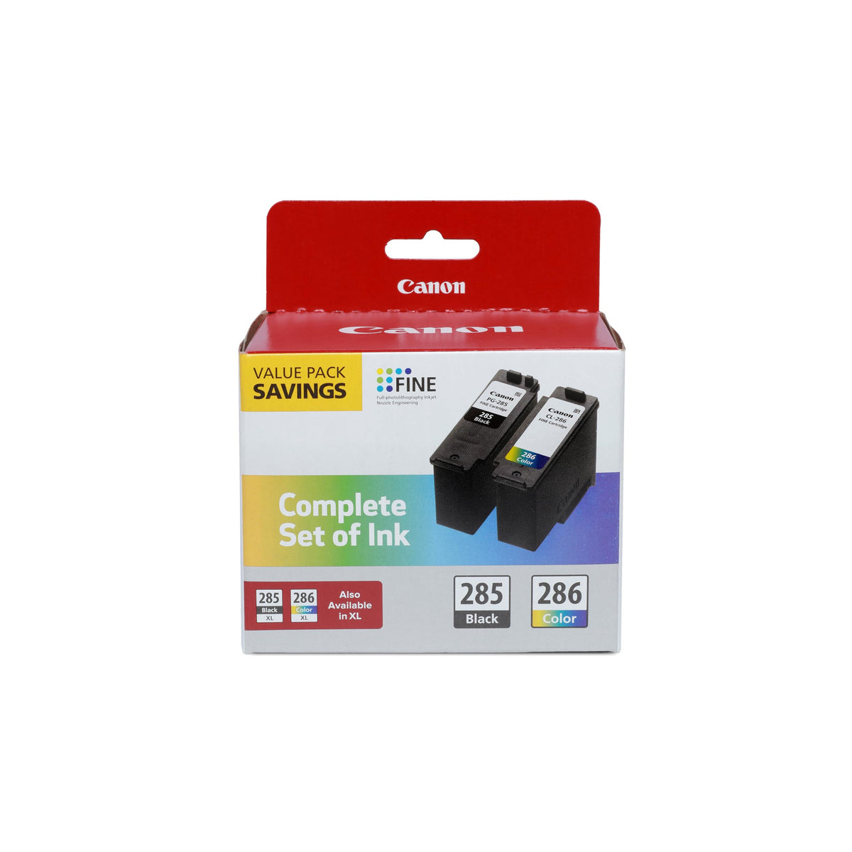 Canon PG-285 CL-286 front packaging showing genuine branding and part numbers