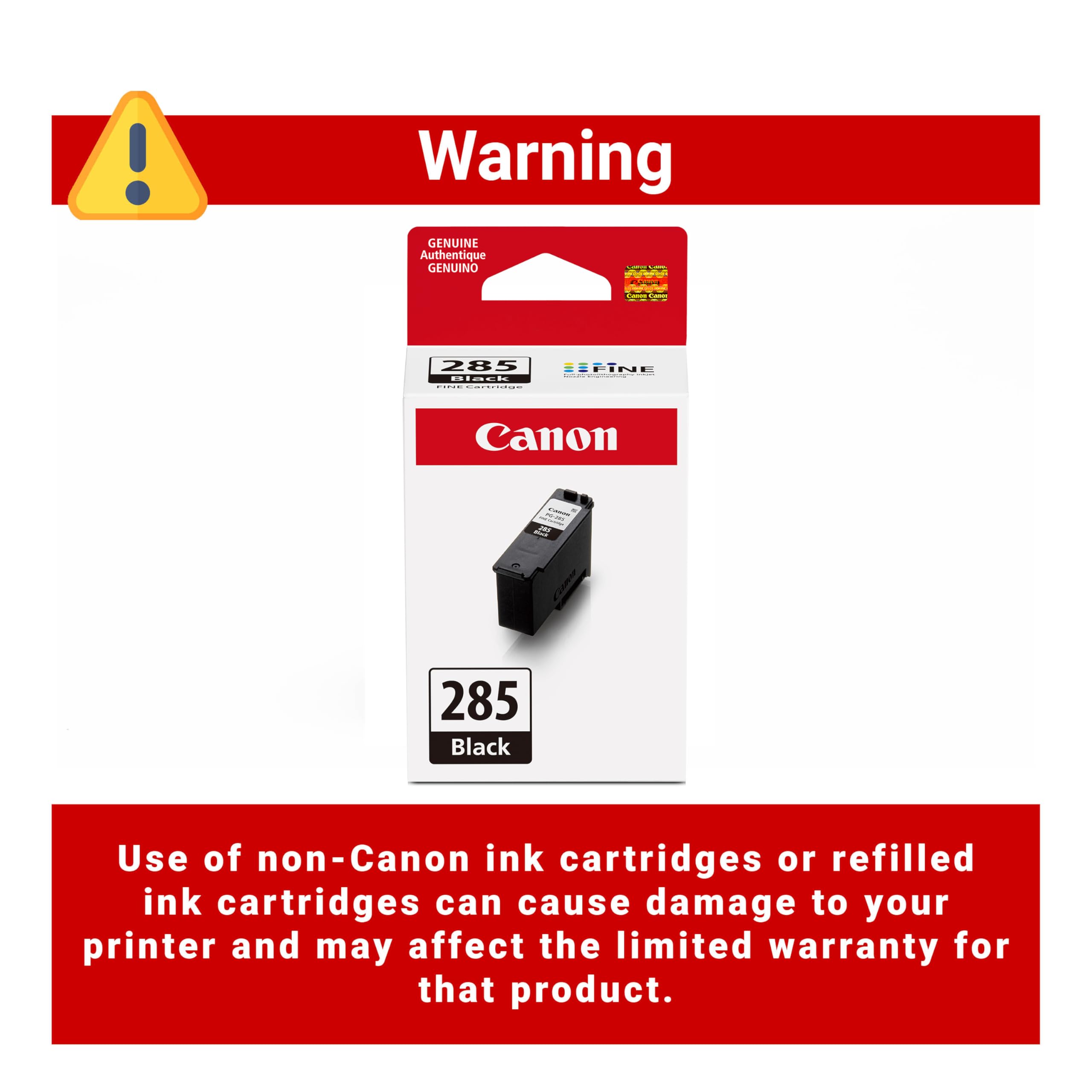 Canon PG-285 printed document sample showing crisp black text benefit