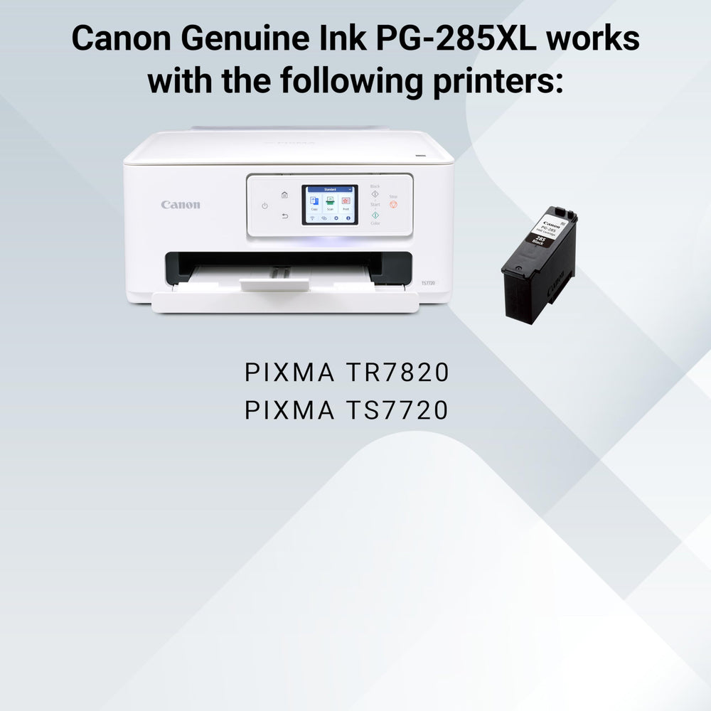 Home office scene with Canon printer using PG-285 XL for frequent document printing
