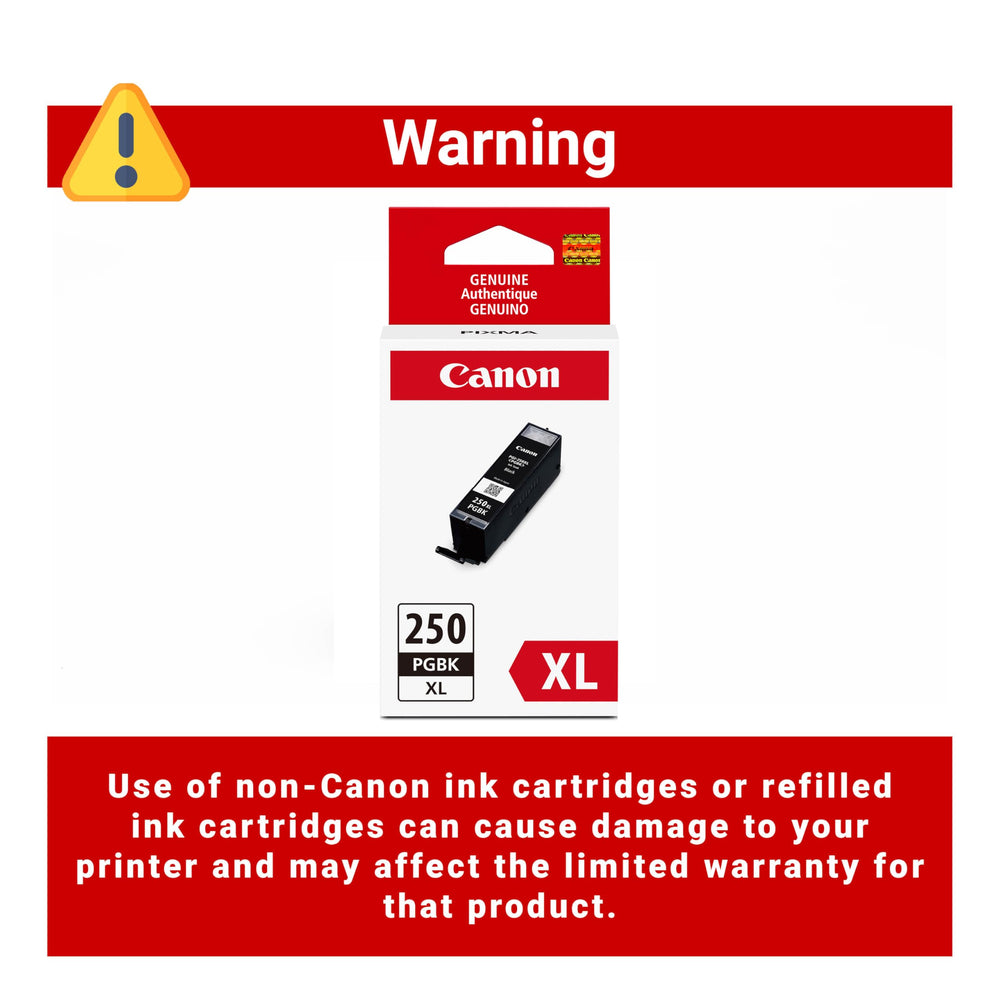 Canon PGI-250XL box label listing compatible Canon printers clearly