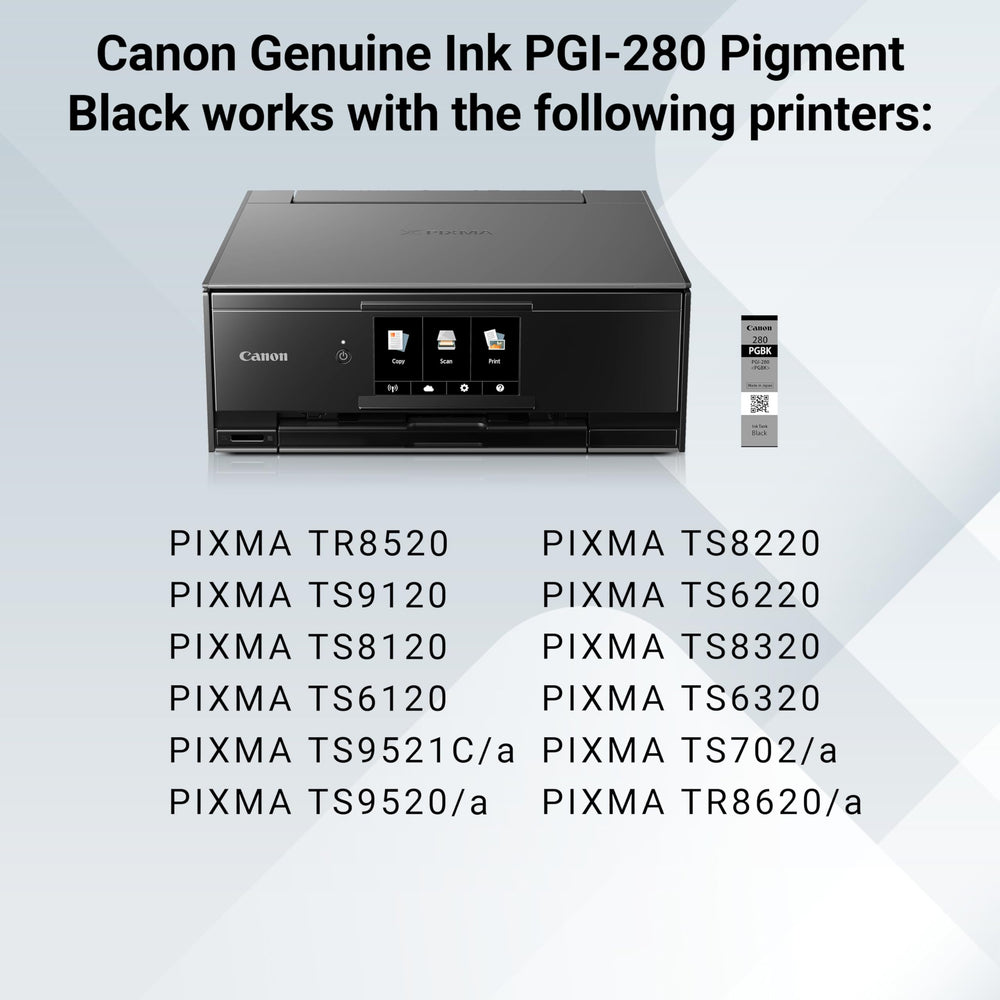 Canon PGI-280 label close-up showing model details and fit assurance