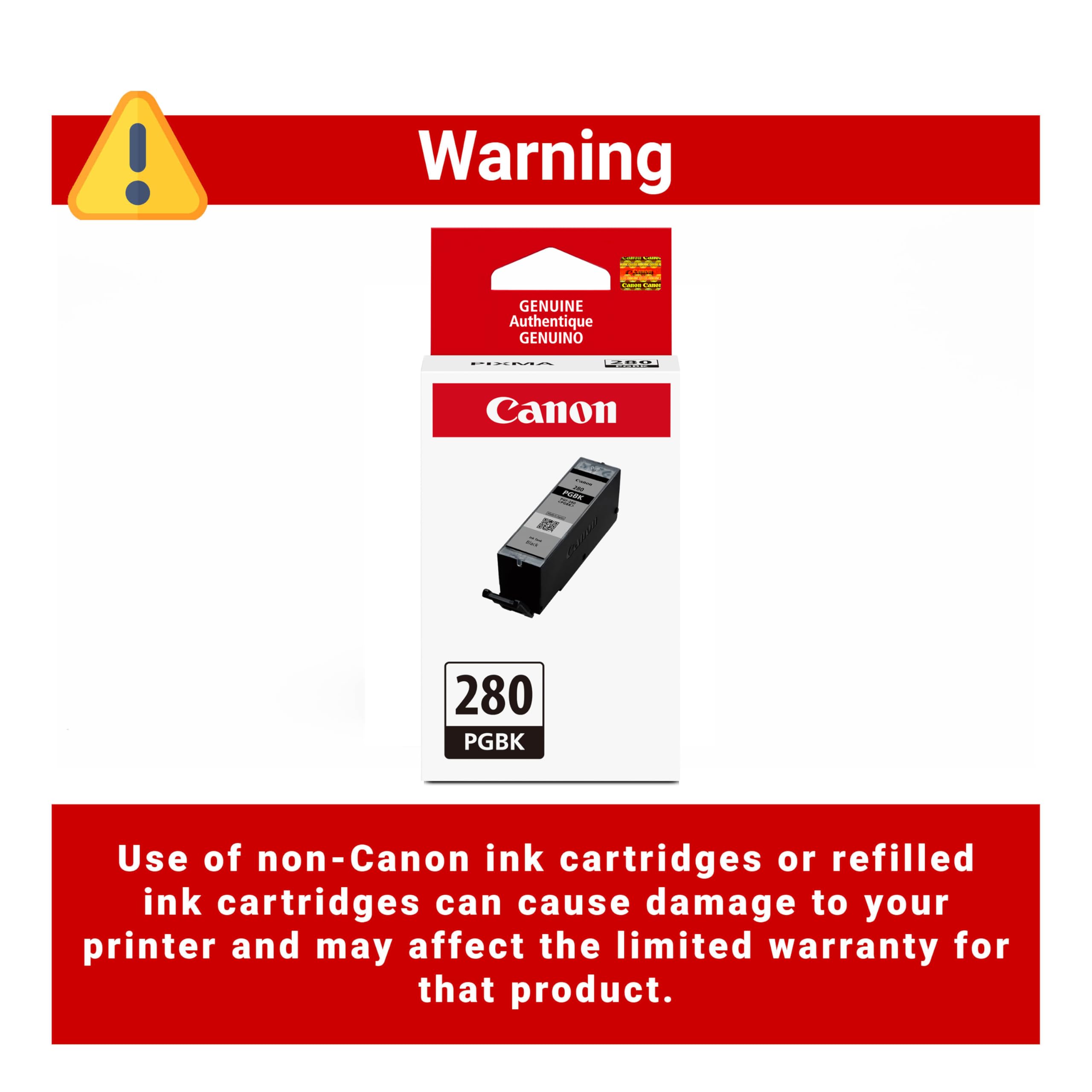 Canon PGI-280 retail packaging box promoting authentic ink and warranty