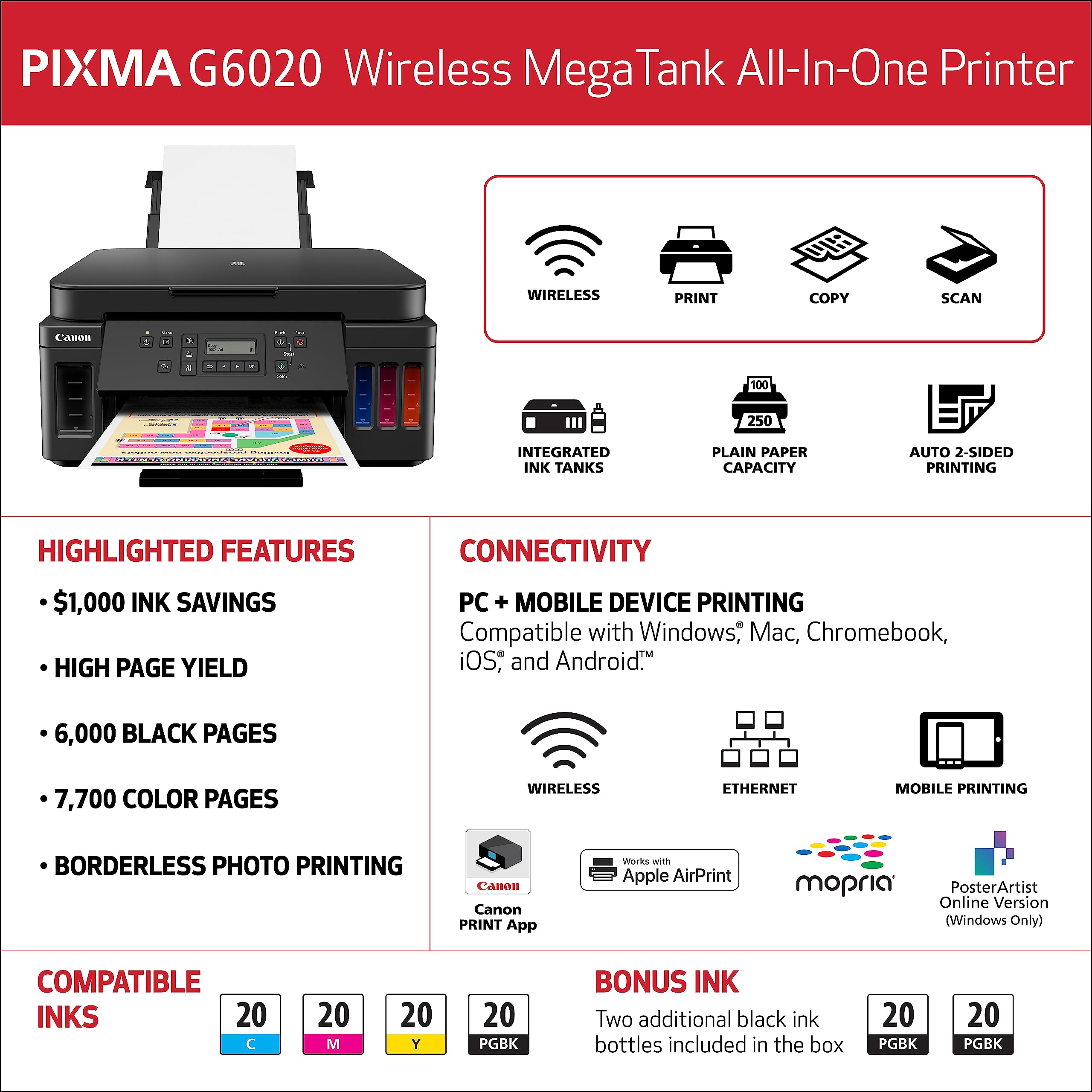 Canon PIXMA G6020 in use with smartphone for wireless mobile printing convenience
