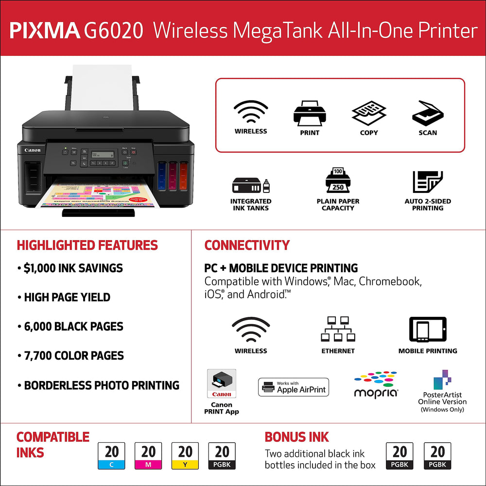 Canon PIXMA G6020 in use with smartphone for wireless mobile printing convenience