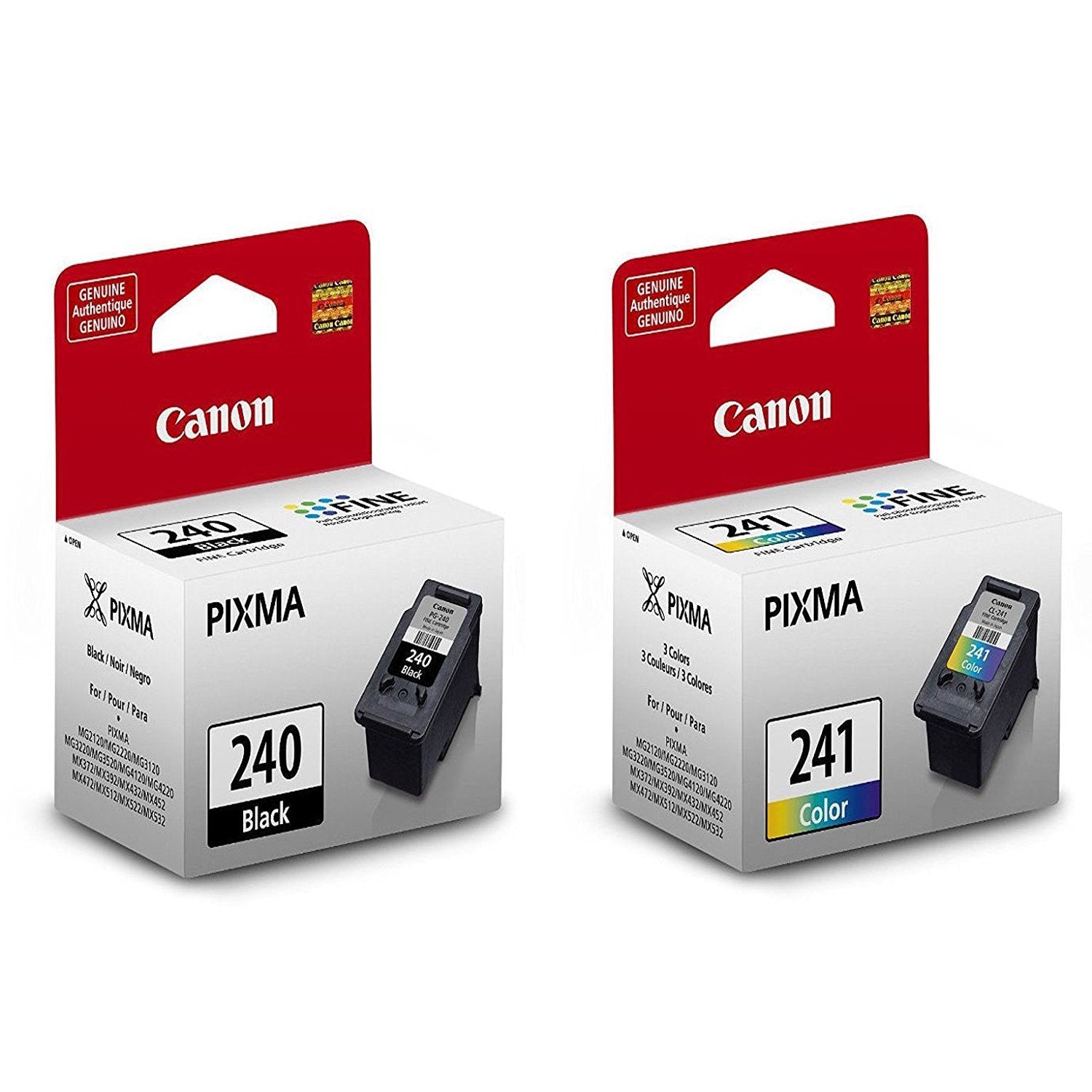 Canon PG-240 and CL-241 packaging front view showing product clarity and reliable replacement