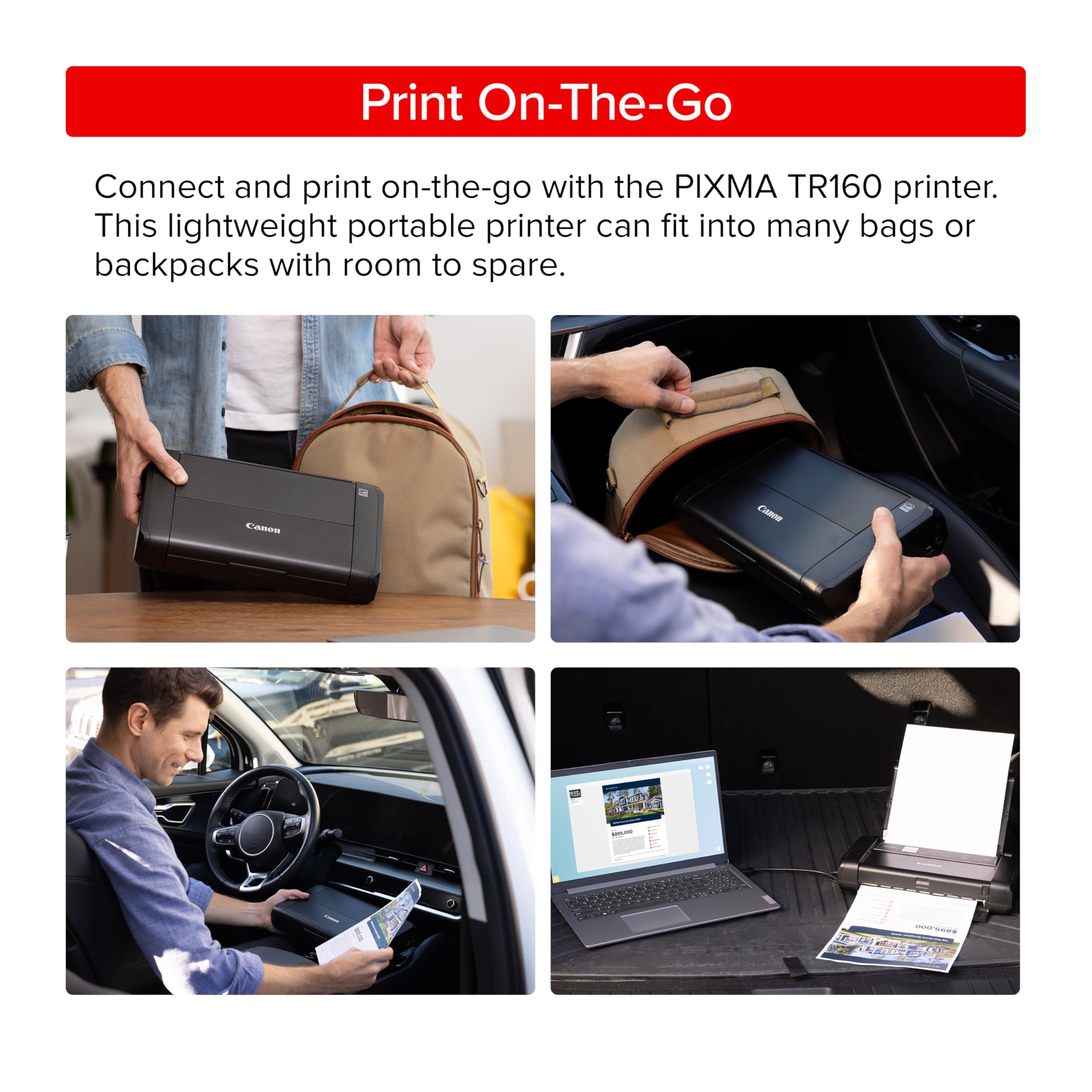 Canon PIXMA TR160 side profile highlighting slim portable build for travel