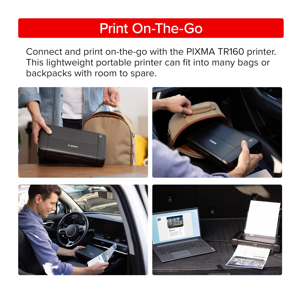 Canon PIXMA TR160 side profile highlighting slim portable build for travel